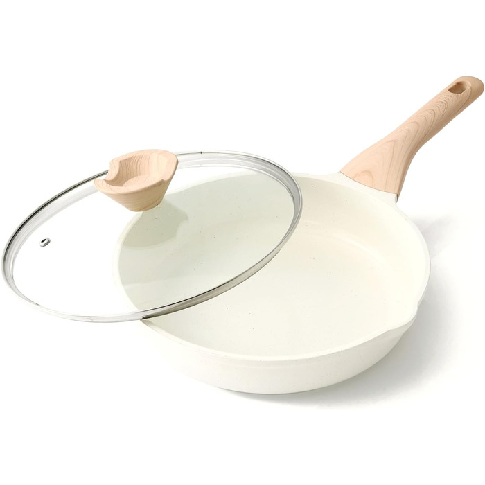 Сковорода 24 см зі скляною кришкою, біла Kordisen