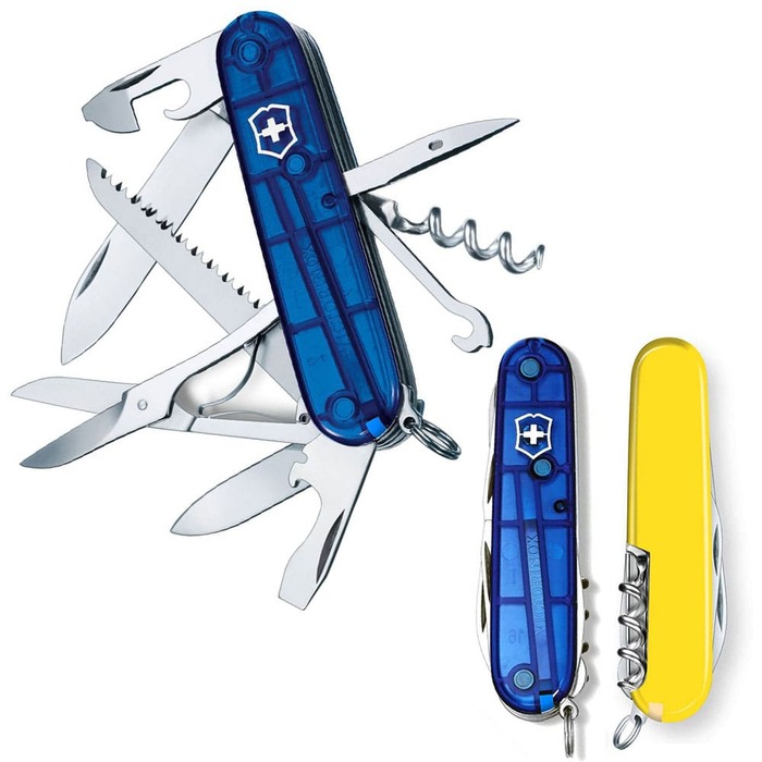 Ніж швейцарський 15 функцій, жовтий/синій Victorinox Huntsman Ukraine