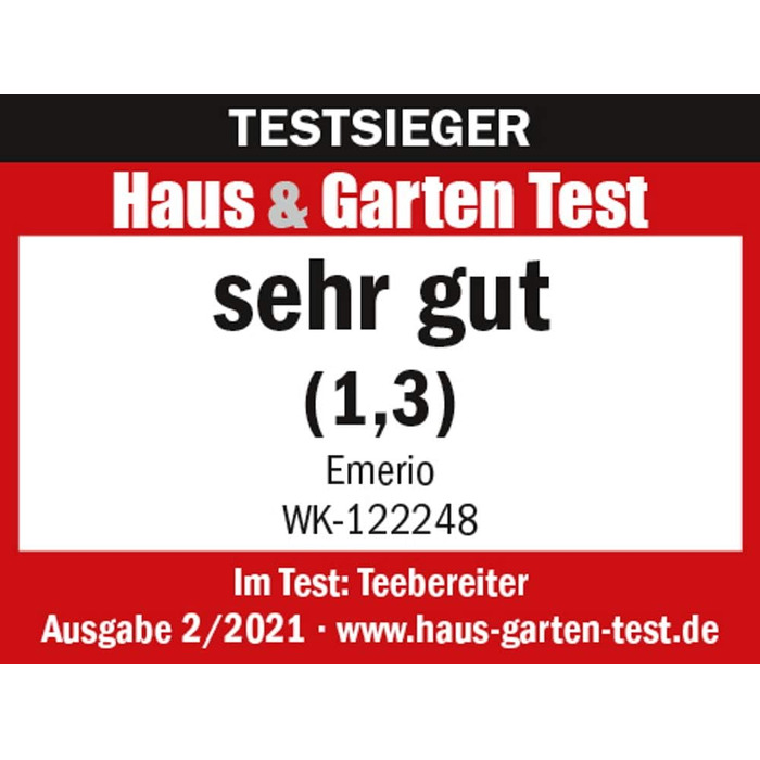 Скляний чайник Emerio WK-122248 ПЕРЕМОЖЕЦЬ ТЕСТІВ з повністю автоматичним чайним ситечком 1.3 класу, автоматичне опускання, боросилікатне скло, без BPA, об&39єм 1.7 л, вибір температури, 2200 Вт, чорний/срібний