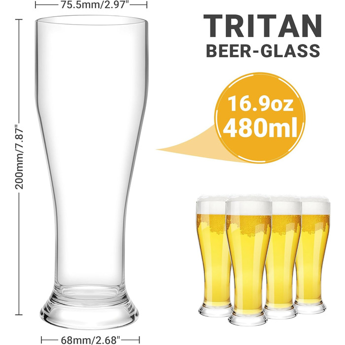 Набір склянок для пива 4 шт по 480 мл HAHASHOW