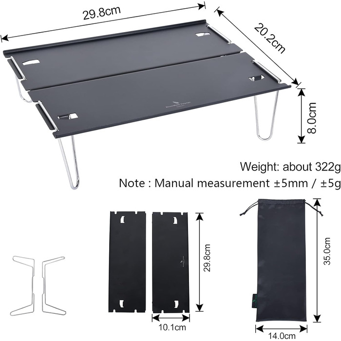 Безмежний розкладний кемпінговий стіл Voyage Знімний відкритий міні-стіл з алюмінієвого сплаву Портативний обідній стіл BVT01 (чорний)