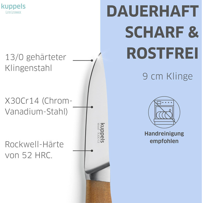 Набір кухонних ножів Kuppels WOOD, 3 предмети ніж шеф-кухаря, ніж універсальний та ніж для овочів з ручкою з акації, надзвичайно гострий набір ножів з хромо-ванадієвої сталі, професійний набір ножів для овочів та мяса