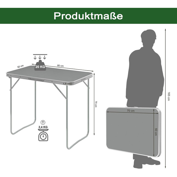 Розкладний стіл для відпочинку 80x50x70 см сірий eSituro