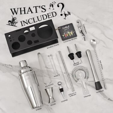 Набір для коктейлів з бамбуковою підставкою 17 предметів для бармена Eocolz