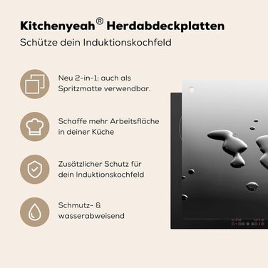 Фартух для плити, кухонний фартух, вініл, 78x52 см, декор для кухні, облицювання стіни, кришка для плити - сіро-чорна (Лід - Вода, 52Д x 80Ш см)