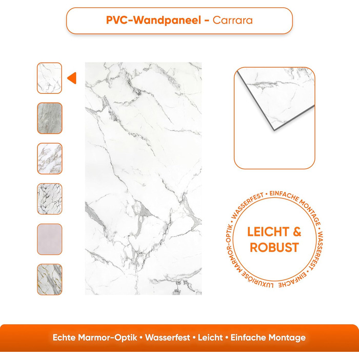 Стінові панелі IZODEKOR під мармур 60x120 см Панель для кухонного фартуха ПВХ-облицювання стін для кухні, ванної кімнати Бризкозахисний екран для кухні Водонепроникний та термостійкий (4 панелі 4 монтажних клею, Carrara)