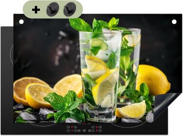 Фартух для плити, кухонний фартух, вініл, 78x52 см, декор для кухні, облицювання стіни, кришка для плити - сіро-чорна (вода-скло, 52Д x 80Ш см)