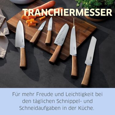 Набір кухонних ножів Kuppels WOOD, 3 предмети ніж шеф-кухаря, ніж універсальний та ніж для овочів з ручкою з акації, надзвичайно гострі кухонні ножі, сталь хром-ванадію, професійний набір ножів для овочів та мяса (мясний ніж)