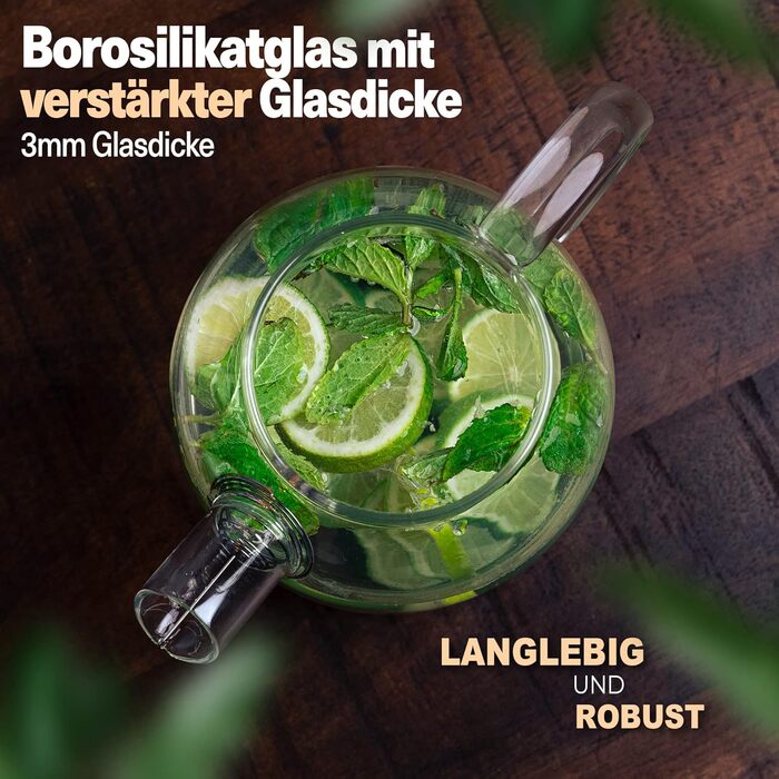 Чайник скляний з ситечком та підставкою для підігріву 1,6 л CLIDOR