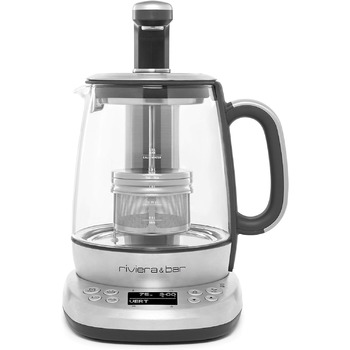 Чайник riviera&bar Cha Dao Expert з регульованою температурою, загартоване скло та нержавіюча сталь, тихий режим, оптимальне заварювання чаю, 1,5 л, 22 x 36,5 x 29,5 см