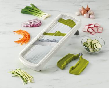 Кухонная мандолина, регулируемая овощерезка и ломтерезка для лука, толщина 3 ломтика, с точной ручкой, зеленый (плюс)