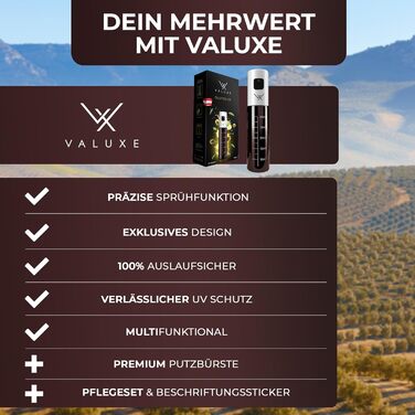 Масляний розпилювач VALUXE для кулінарної олії та оцту зі склом для захисту від ультрафіолету та розпилювальним фільтром - Пляшка для розпилення олії з нержавіючої сталі в білосніжному кольорі - точний розпилювач оливкової олії, масляний розпилювач, розпи