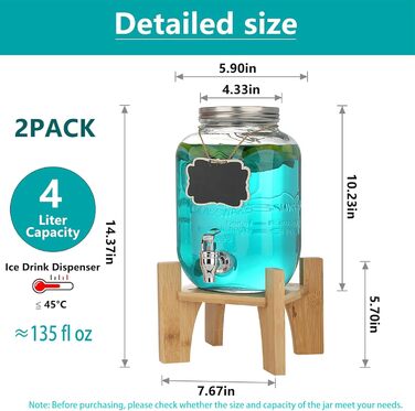 Диспенсер для напитков стеклянный с краном 2 шт по 4 л Hiziwimi