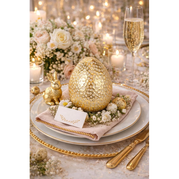 Декоративне пасхальне яйце, Прикраса столу, Прикраса саду, Пасхальна прикраса, Пасхальна фігурка, Весняна прикраса, Пасхальне яйце, Яйця, Пасхальна прикраса, Прикраса для вінків, Пасхальні вінки, Квіти, Весняна прикраса, Золото, Набір з 2 шт.