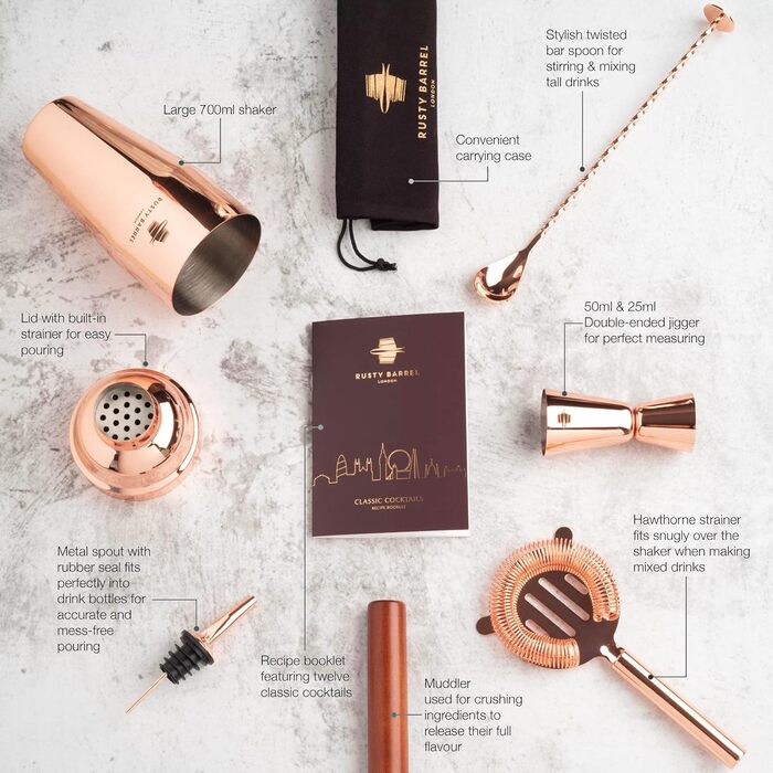 Набір для приготування коктейлів рожеве золото Rusty Barrel