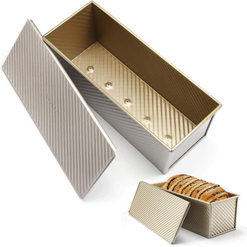 Форма для випікання тостового хліба 1000 г з кришкою, 32 x 12 x 11 см, золотистий Biluer