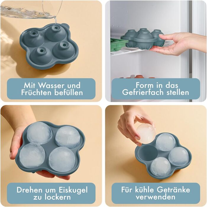 Силіконові формочки для льоду Blumtal, набір з 3 шт. - форма для льоду на 24 кубики з кришкою - силіконова форма для льоду без бісфенолу А - форма для льоду, безпечна для харчових продуктів - сіро-блакитний великі кубики (сіро-блакитний світло-блакитний, 
