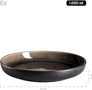 Сучасний набір посуду на 6 персон у захоплюючому вінтажному образі, сервіз посуду для сніданку з 18 предметів з кераміки сірого та чорного кольорів, керамограніт (набір тарілок 12 шт., сірий), 934020 Series Niara
