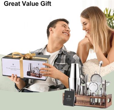 Професійний барменський набір з дерев'яною підставкою 15 предметів Etens