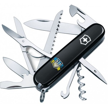 Нож Victorinox Huntsman Ukraine 91мм/15funk/черный /Герб Украины с цветочным флагом