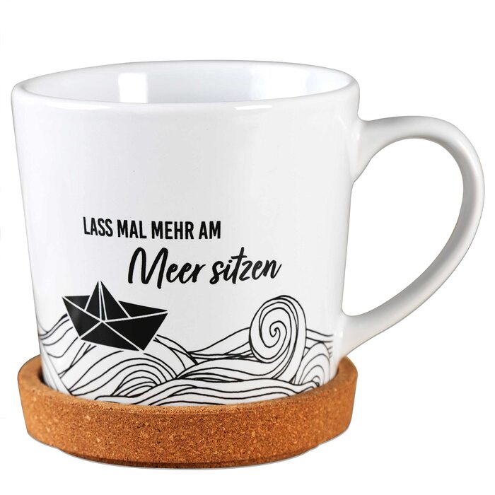 Паперовий дракон. Високоякісна керамічна кружка з корковою підставкою в тон - прикраса столу - журнальний столик - кавова кружка - у повітрі - до Великодня (Море).