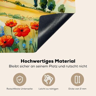 Фартух для плити, кухонний фартух, вініл, 78x52 см, декор для кухні, облицювання стіни, кришка для плити - сіро-чорна (квітковий пейзаж, 52,2Д x 80,2Ш см)