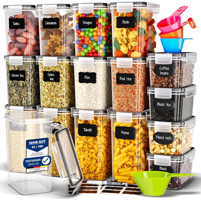 Набор из 16 контейнеров для хранения, прозрачный/черный Deco haus