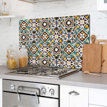 Алюмінієвий кухонний фартух, виготовлений в Італії, захищає плиту та стіну, миється та легко встановлюється, металевий фартух, 48 x 72 см (48x72, зелена плитка)