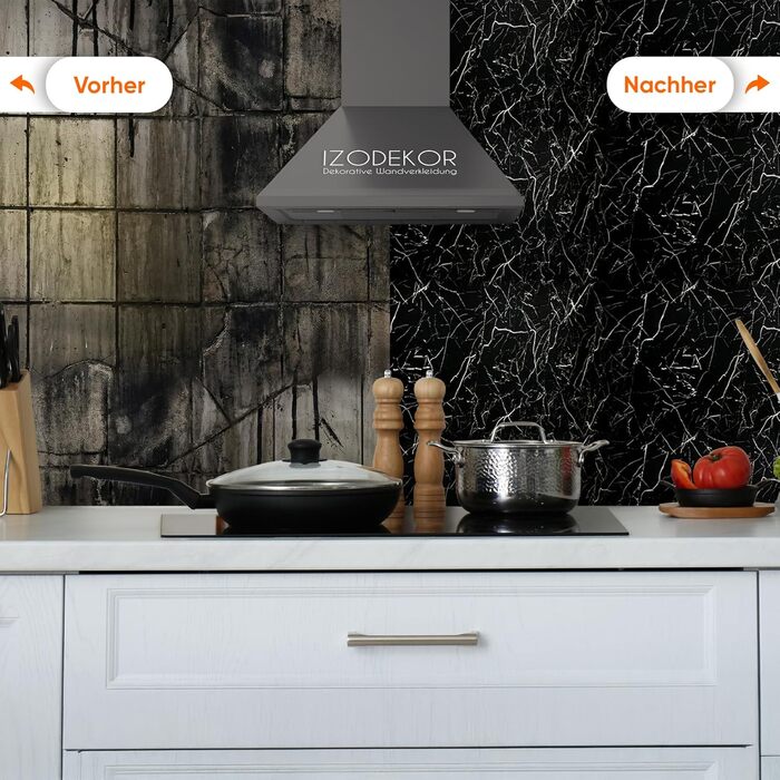 Стінові панелі IZODEKOR під мармур 60x120 см Панель для кухонного фартуха ПВХ-облицювання стін для кухні, ванної кімнати Бризкозахисний екран для кухні Водонепроникний та термостійкий ( панель, Tidal Wave)