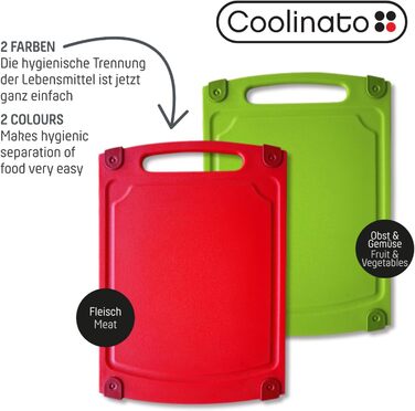 Набір обробних дощок Coolinato, 3 шт., різні розміри, антибактеріальні дошки з жолобком для збору рідини, 3 кольори для гігієнічного розділення продуктів (2 шт. зелені та червоні)