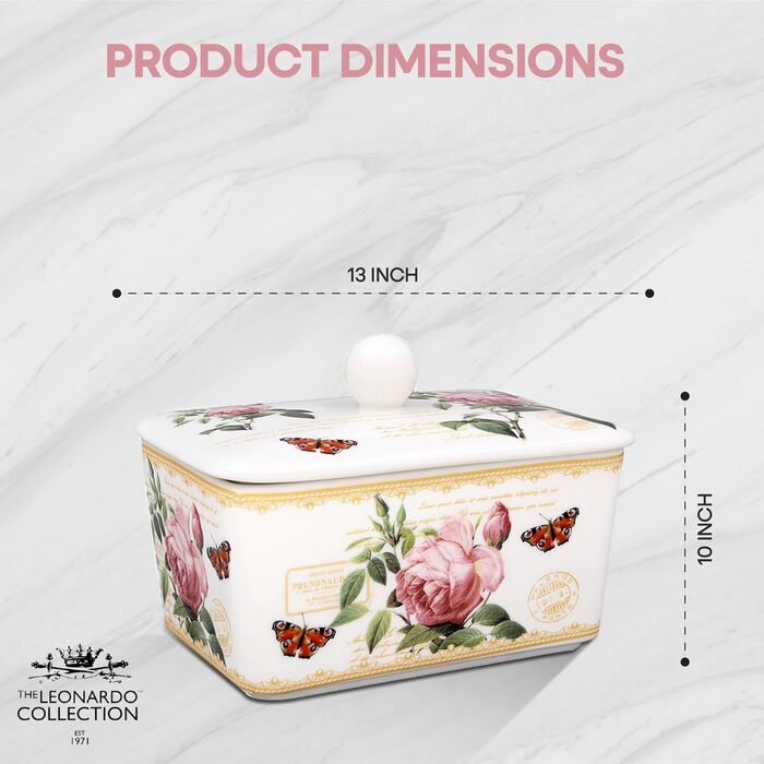 Маслянка з кришкою, китайська кераміка, з гарними акварельними мотивами, розроблена галереєю Дженніфер Роуз для Busy Bee (Redoute Rose)