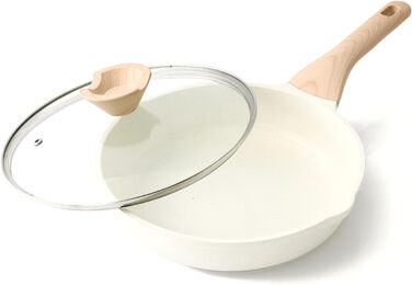 Сковорода 24 см зі скляною кришкою, біла Kordisen