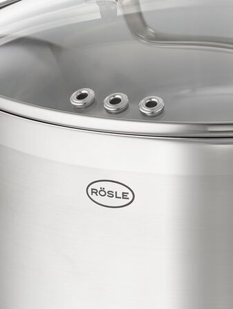 Універсальний набір каструль RSLE CHARM високої якості з 3 каструлями та 1 каструлею, нержавіюча сталь 18/10, скляна кришка, внутрішня вага, підходить для індукційних плит, можна мити в посудомийній машині (24 см, каструля)