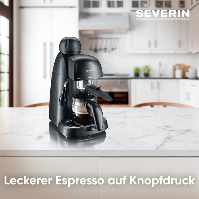 Еспресо-машина SEVERIN, маленька кавоварка до 4 чашок еспресо, кавоварка з піноутворювачем молока для кавово-молочних делікатесів, ідеально підходить для одинаків, чорна, KA 5978