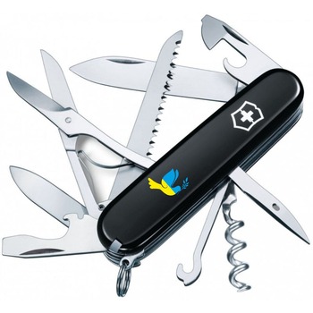 Ніж Victorinox Huntsman Ukraine 91мм/15функ/чорн /Голуб світу син-жовт.