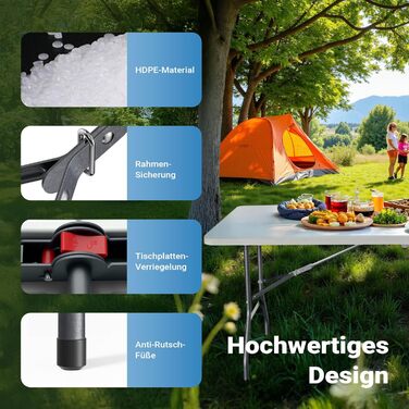 Складной кемпинговый стол 180x74x74 см Wiltec