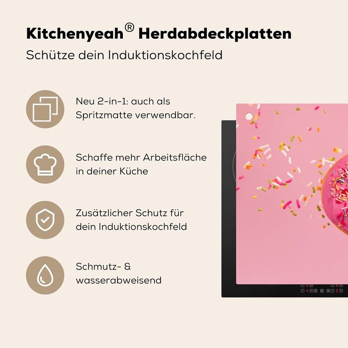 Фартух для плити, кухонний фартух, вініл, 78x52 см, декор для кухні, облицювання стіни, кришка для плити - сіро-чорна (пончик - рожева, 52Д x 81,2Ш см)