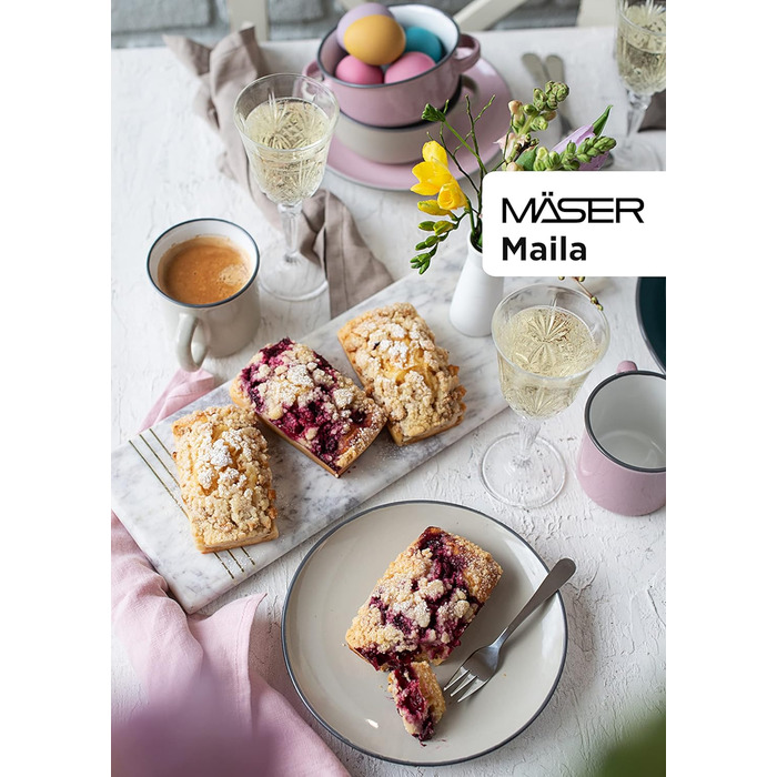 Набор посуды Mser, керамогранит Maila розовый/серый/синий/зеленый, набор на 4 персоны зеленый, синий, розовый, серый