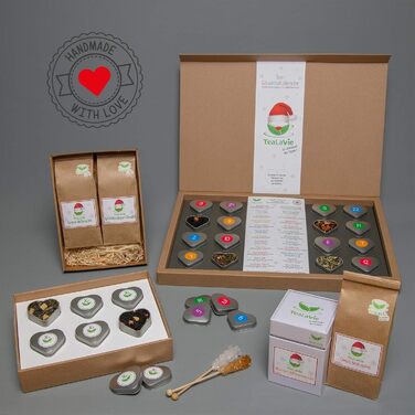 Чайний адвент-календар 2025 24 високоякісні розсипні чаї в елегантних чайних бляшанках Ручна робота З Різдвом Христовим, З Новим роком (Набір), Ханука - даруйте зараз на Різдво 2025 220 г (Зимове видання XXL)