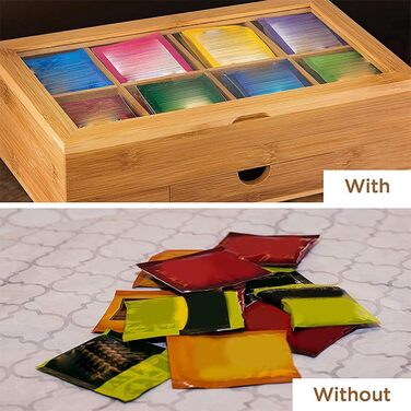 Органайзер для чайних пакетиків Generico, дерев&39яна коробка для зберігання чаю, органайзер для чаю з відділеннями, прозора акрилова коробка з віконцем, рішення для зберігання чаю, багатофункціональний органайзер, органайзер для ліків, стильний трима