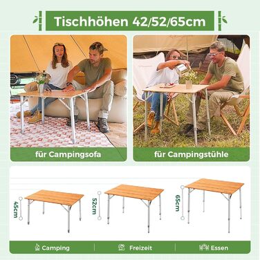 Складний бамбуковий стіл для кемпінгу 65 x 50 см KingCamp