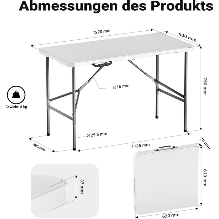 Складной кемпинговый стол 122 х 60 х 75 см Wiltec