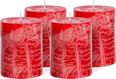 Набір із 4 свічок-стійок Brandsseller 7x10 см Однотонні та виготовлені з парафіну Сільські свічки з тривалим часом горіння Декоративні свічки для прикраси столу, Різдва та вечірок (7 x 10 см Набір із 4 шт. , червоні)