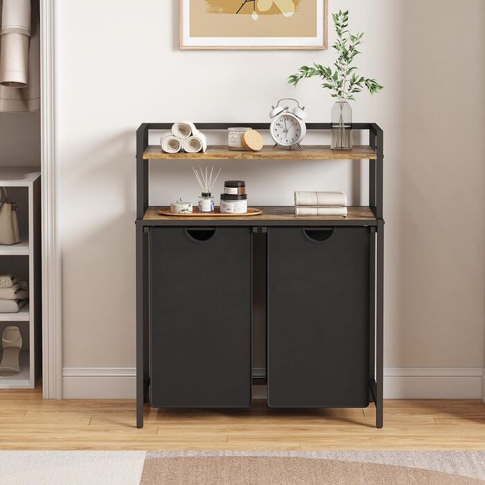 Кошик для білизни Lifewit, відро для білизни, 95 л, легко знімається, кошик для білизни з великою полицею зверху, 2 знімні кишені, ручки, кошик для білизни 2 відділення, пральня, спальня, ванна кімната, гуртожиток, чорний