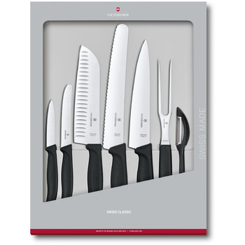 Кухонный гарнитур Victorinox SwissClassic Kitchen Set 7шт из черного цвета. ручка (5 ножей, вилка, овощечистка) в подарочной упаковке.