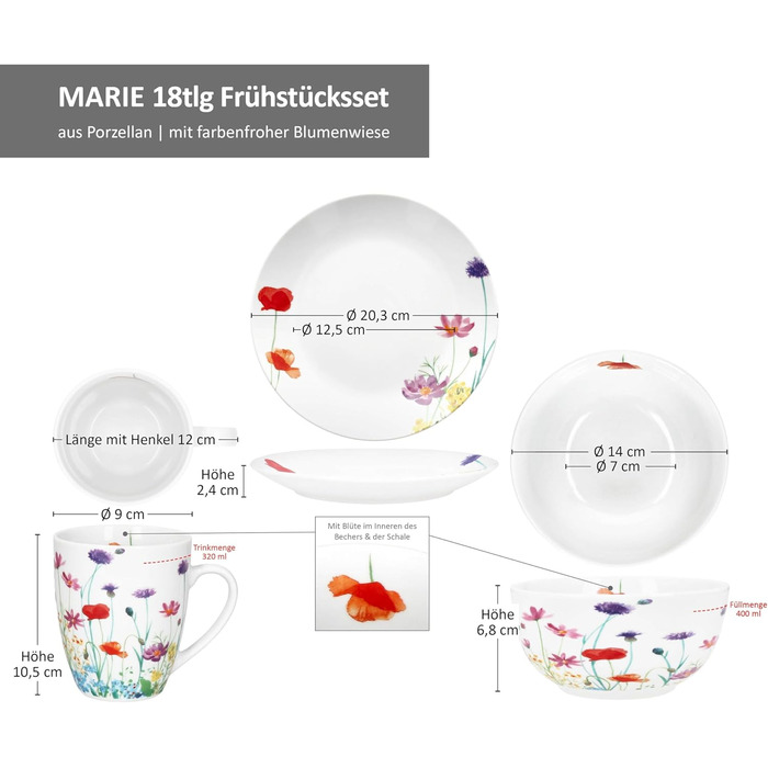 Набор для завтрака с 18 предметами на 6 человек MamboCat