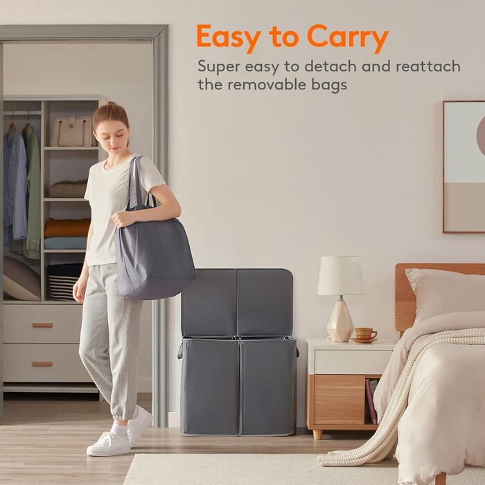 Кошик для білизни Lifewit з кришкою 2 відділення, збірник для білизни з 2 знімними мішками для білизни, складні кошики для білизни Кошики для білизни Коробка для білизни Тканинні кошики для білизни для ванної кімнати Спальня, (105 л, сірий)