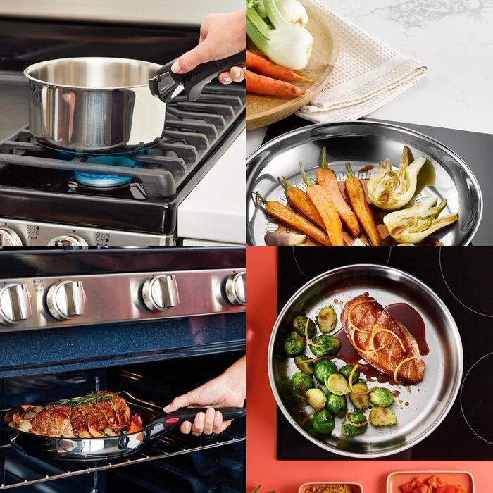 Набір посуду для індукційного приготування Tefal Ingenio Preference On з 15 предметів, зі знімною ручкою, що штабелюється, економить місце, з антипригарним покриттям, простий у використанні та чищенні, L97495 Набір посуду для каструль та сковорідок (Набір
