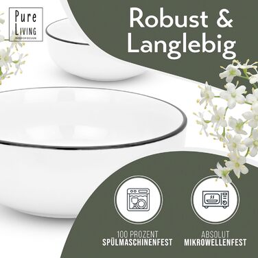 Набір посуду 6 персон Скандинавський стиль - Premium Porcelain білий 18 предметів - Набір посуду для посудомийної машини та мікрохвильової печі - Столовий сервіз, набір мисок і тарілок - Стильний посуд, Столовий посуд (кружка (6x))