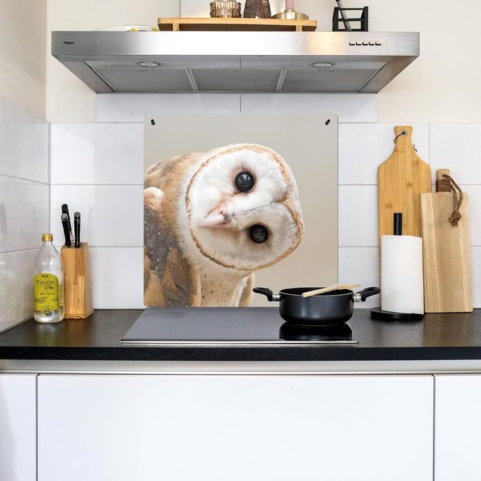 Фартух для плити, кухонний фартух, вініл, 78x52 см, декор для кухні, облицювання стіни, кришка для плити - сіро-чорна (сипуха - тварина, 78Д x 78Ш см)